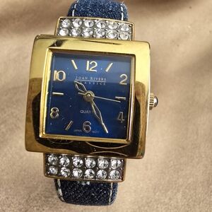 Joan Rivers Gold and Blue Watch with Rhinestones
